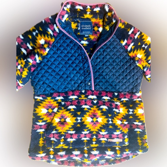 EUC Simply Southern SZM half snap front pullover Aztec print w/quilting/Bust 43” - Picture 2 of 6